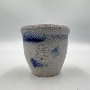 VTG Rowe Pottery Works 2.5" Miniature Salt Glaze Stoneware Cup #391 Cobalt Blue